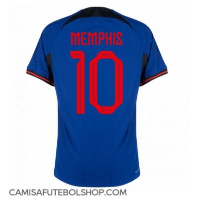 Camisa de time de futebol Holanda Memphis Depay #10 Replicas 2º Equipamento Mundo 2022 Manga Curta